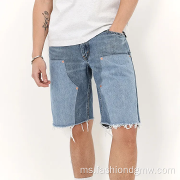 Mens Asid mencuci seluar jeans denim biru muda